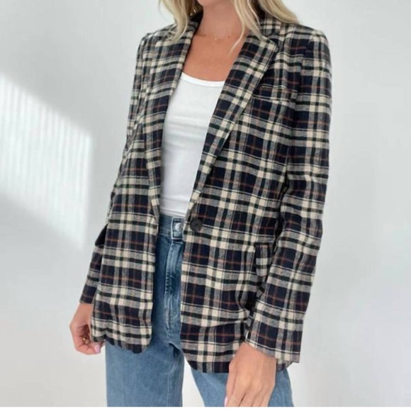 Six/Fifty Lush Plaid Blazer Flannel Multi Tan Navy Green Rust Large - Picture 1 of 12